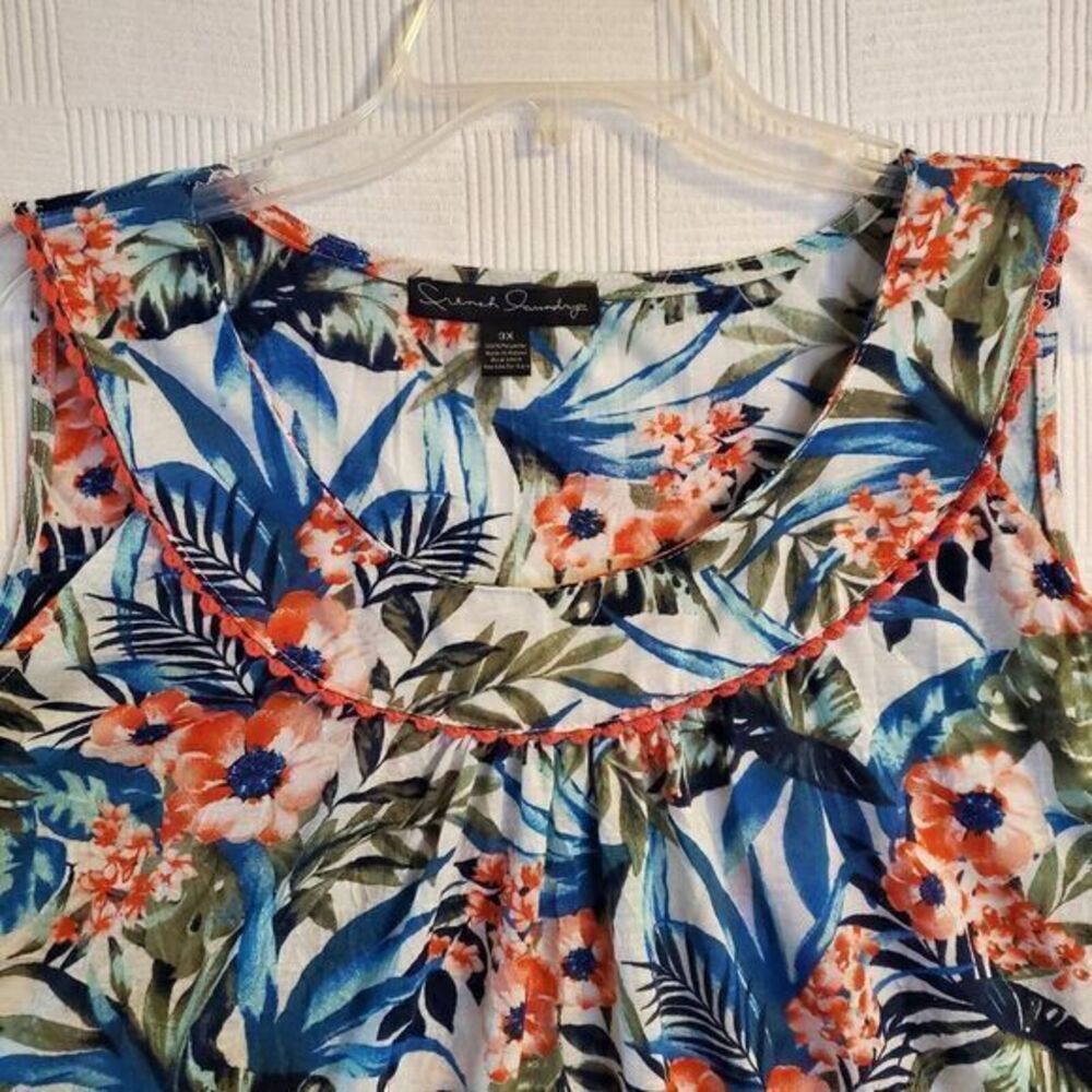 French Laundry Top Plus Womens 3X Tropical floral sleeveless Lightweight Beachy